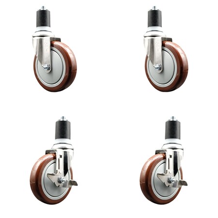 Service Caster 5 Inch 316SS Maroon Poly Swivel 1-3/4 Inch Expanding Stem Caster Brake SCC, 2PK SS316EX20S514-PPUB-MRN-2-TLB-2-134